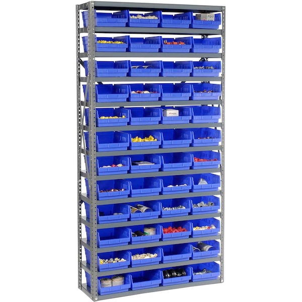 Global Industrial Steel Shelving with 48 4inH Plastic Shelf Bins Blue, 36x12x72-13 Shelves 603439BL - main